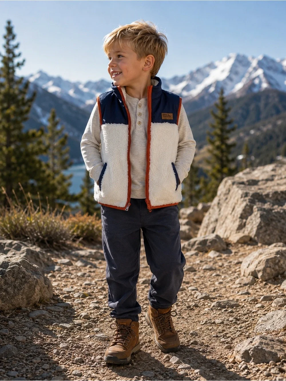 🏔️EDDIE BAUER Boys’ Cozy Sherpa Vest and Henley Set - Size 5 (Age 5-6)